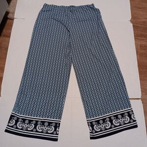 STUDIO M blue print palazzo wide leg pants, XL